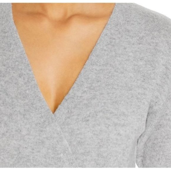 AQUA CASHMERE Faux Wrap Cashmere Wrap Sweater In Light Grey - NWT - Picture 4 of 4